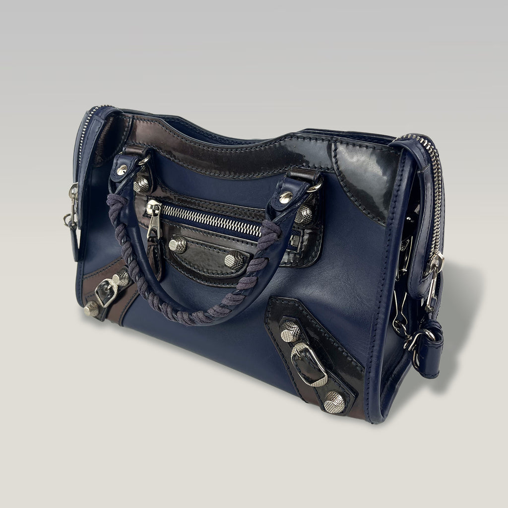 Balenciaga Giant Mini City Navy Leather Crossbody Bag