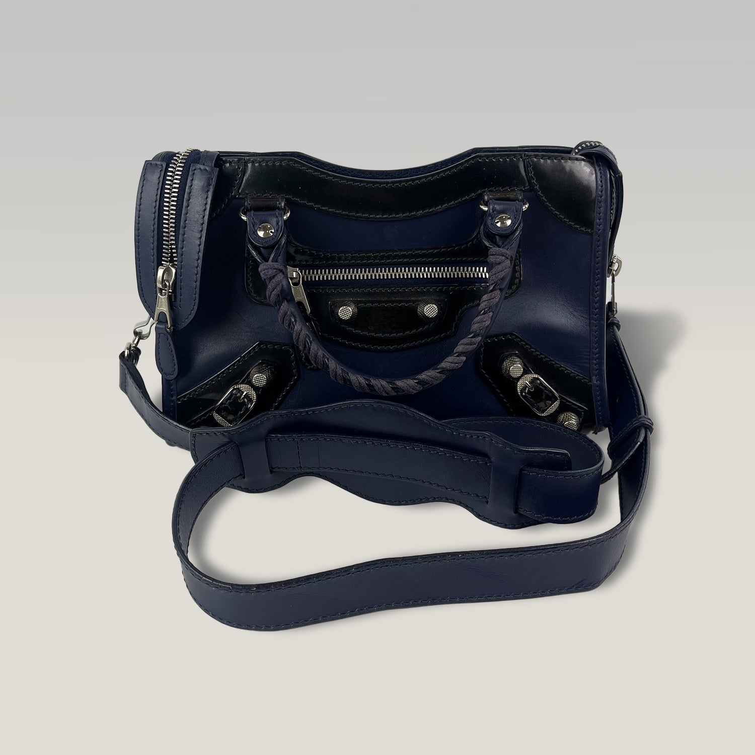 Balenciaga Giant Mini City Navy Leather Crossbody Bag