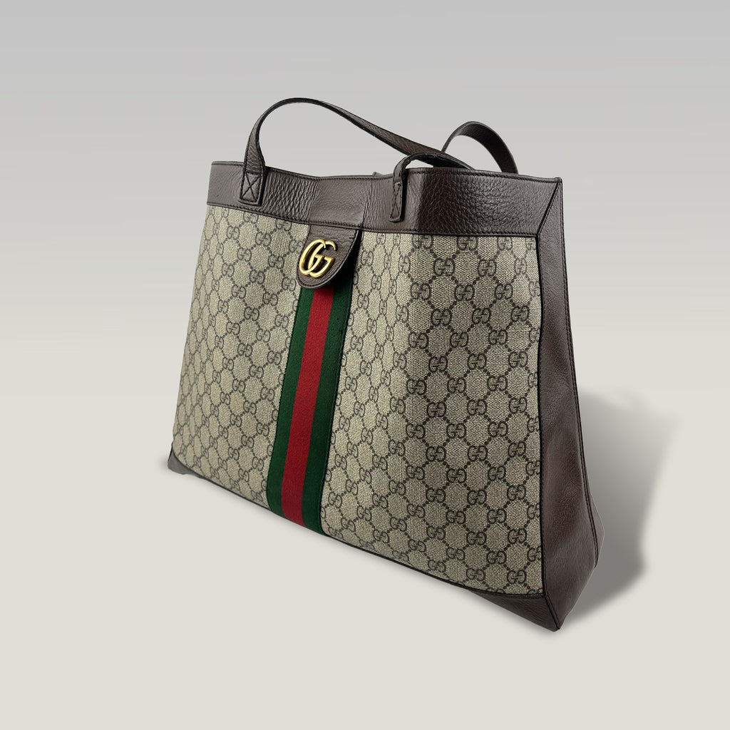 Gucci Ophidia GG Supreme Large Tote Bag Beige Ebony Canvas