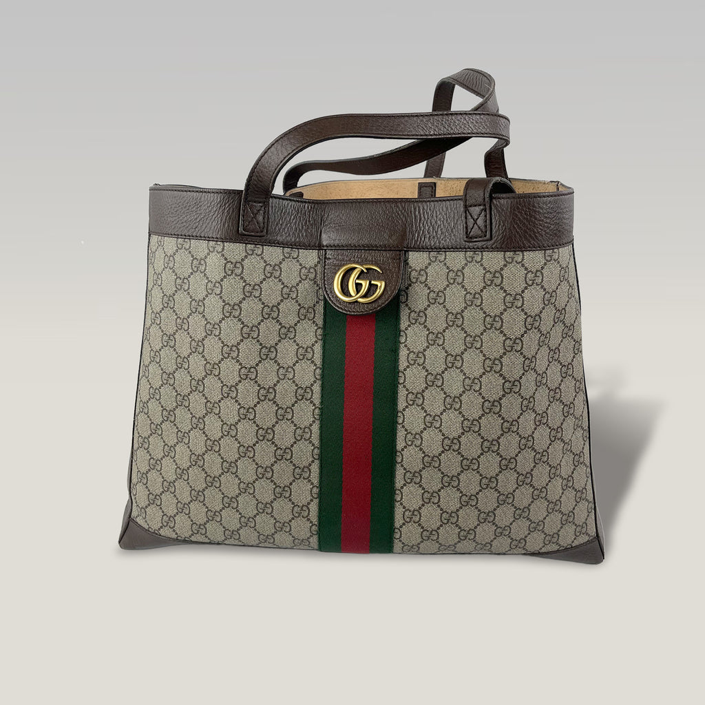 Gucci Ophidia GG Supreme Large Tote Bag Beige Ebony Canvas