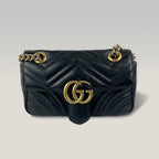Gucci GG Marmont Small Matelassé Leather Shoulder Bag Black Chain Crossbody Bag