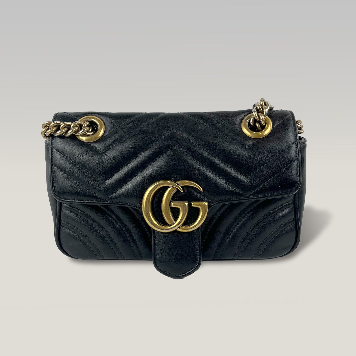 Gucci GG Marmont Small Matelassé Leather Shoulder Bag Black Chain Crossbody Bag
