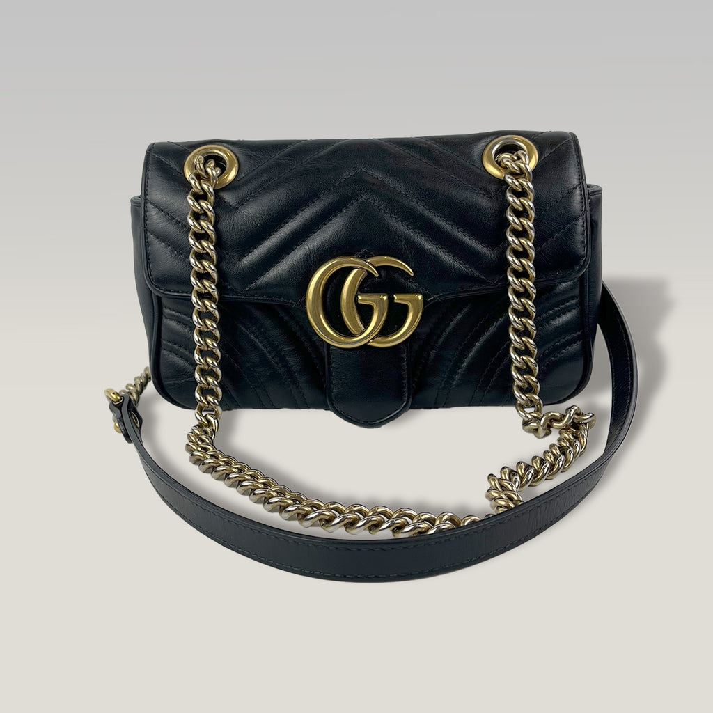 Gucci GG Marmont Small Matelassé Leather Shoulder Bag Black Chain Crossbody Bag