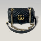 Gucci GG Marmont Small Matelassé Leather Shoulder Bag Black Chain Crossbody Bag