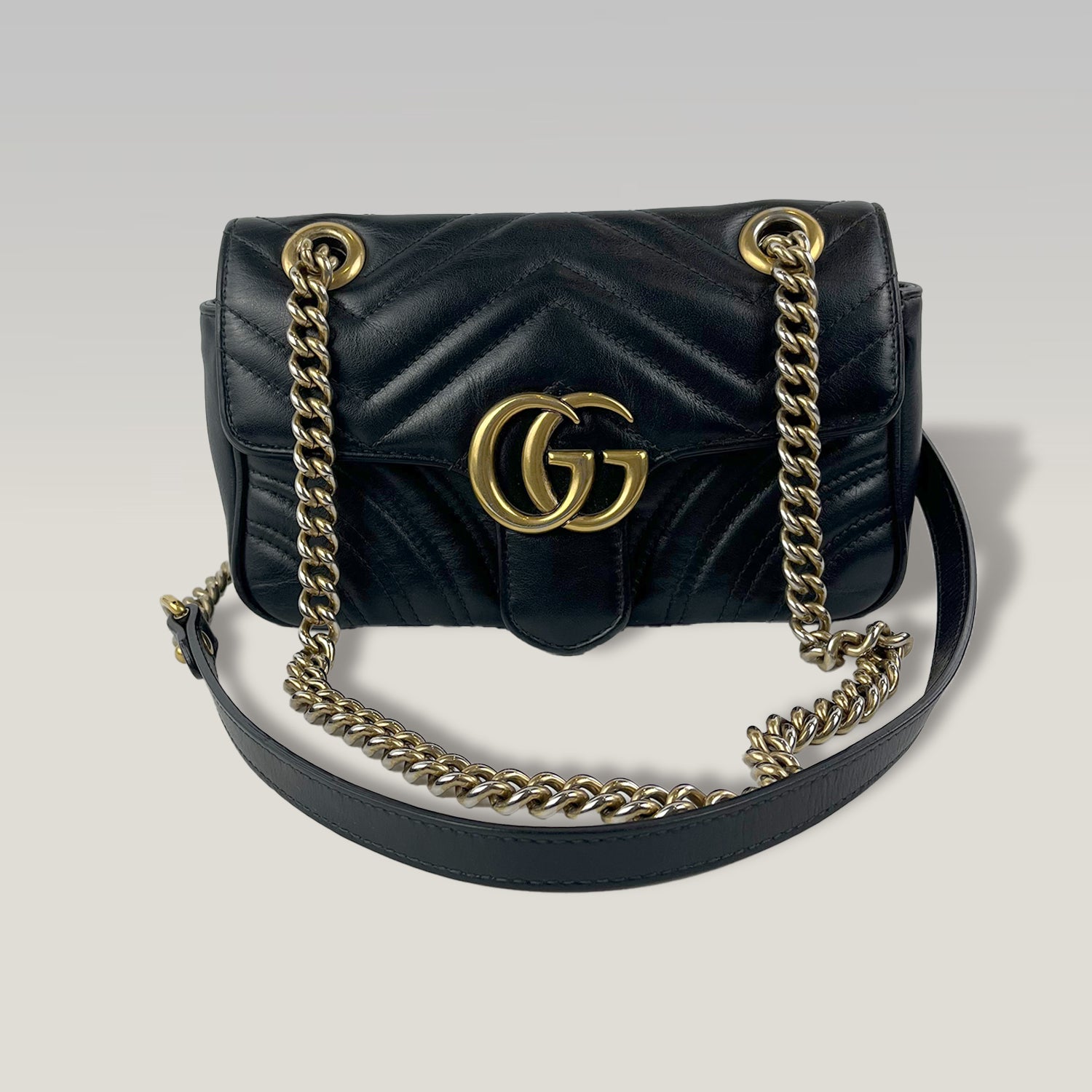 Gucci GG Marmont Small Matelassé Leather Shoulder Bag Black Chain Crossbody Bag