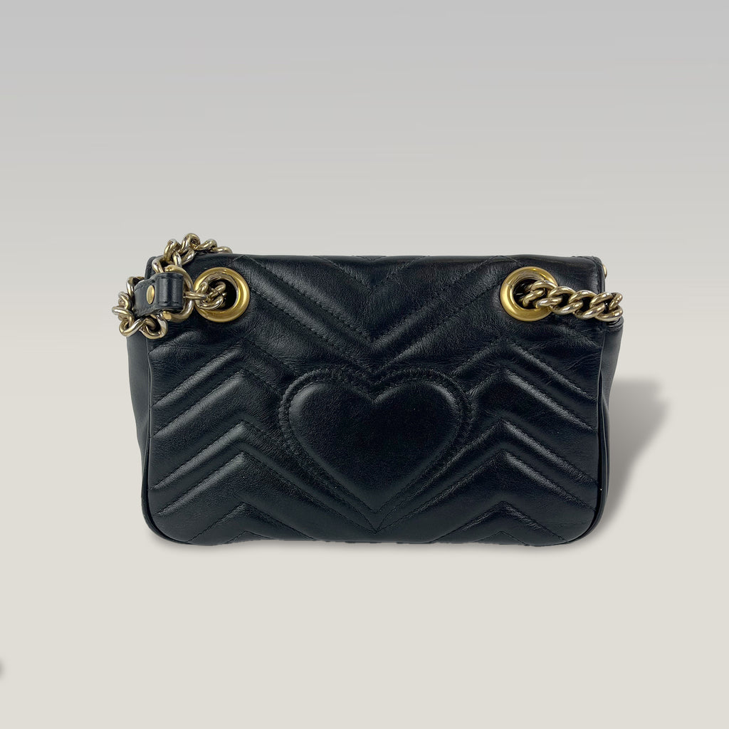 Gucci GG Marmont Small Matelassé Leather Shoulder Bag Black Chain Crossbody Bag