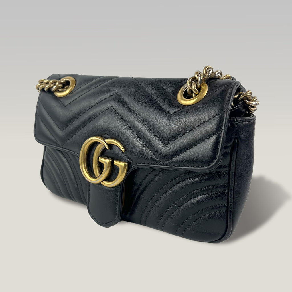 Gucci GG Marmont Small Matelassé Leather Shoulder Bag Black Chain Crossbody Bag