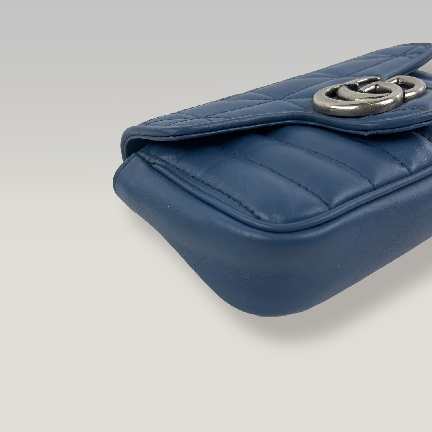 Gucci GG Marmont Super Mini Blue Leather Chain Bag