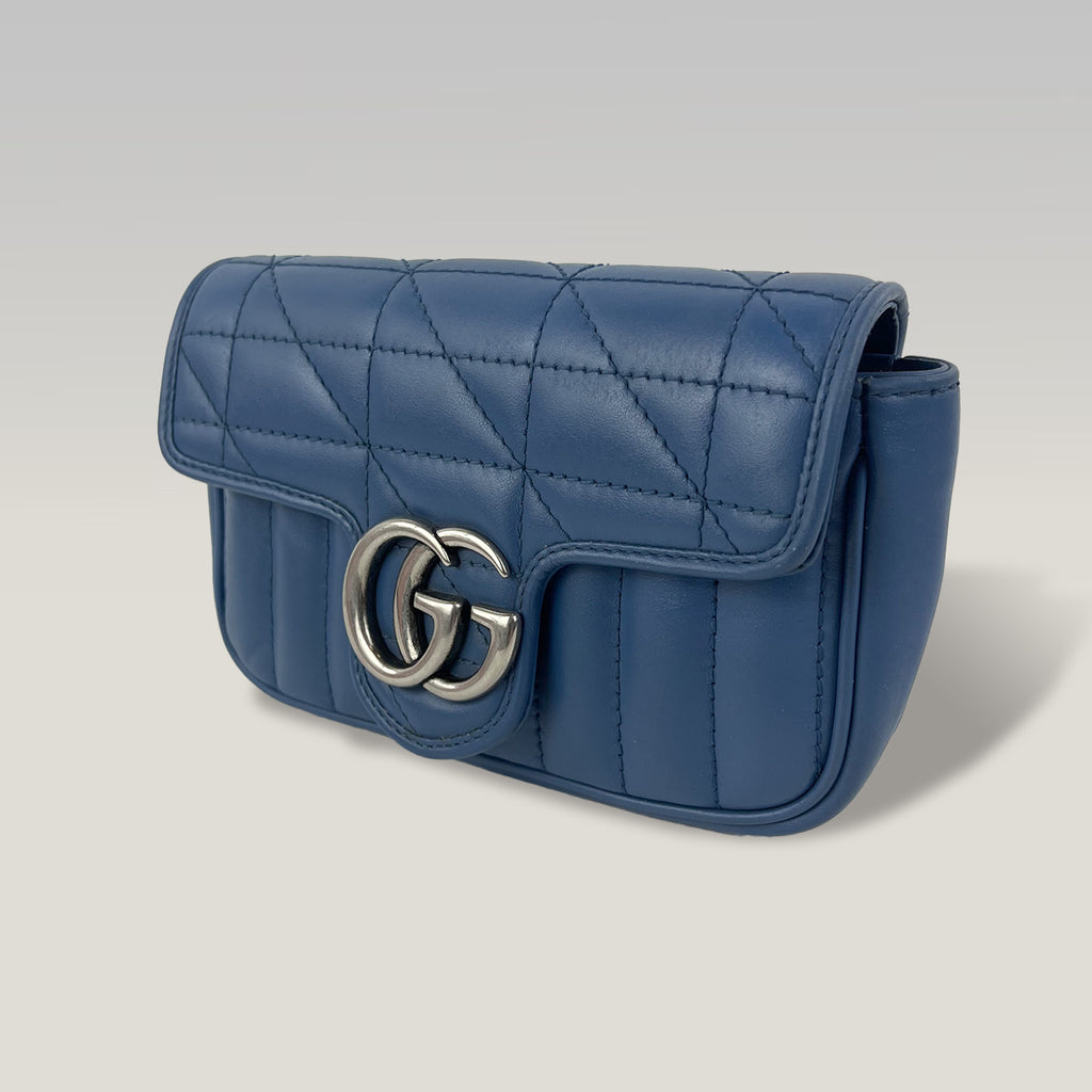 Gucci GG Marmont Super Mini Blue Leather Chain Bag