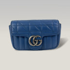 Gucci GG Marmont Super Mini Blue Leather Chain Bag