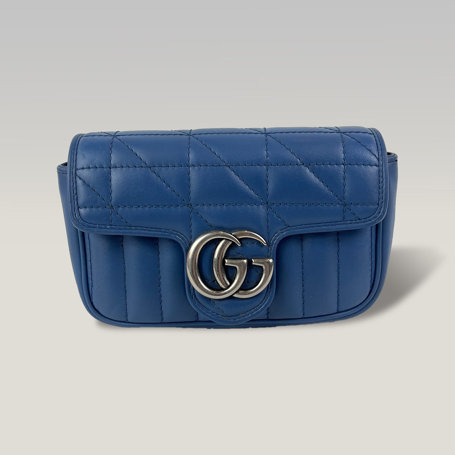 Gucci GG Marmont Super Mini Blue Leather Chain Bag