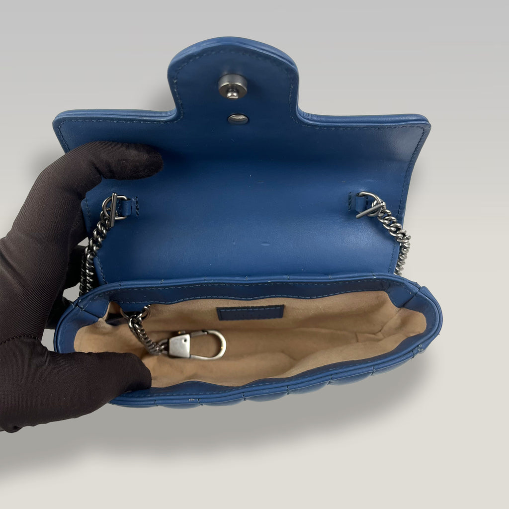Gucci GG Marmont Super Mini Blue Leather Chain Bag