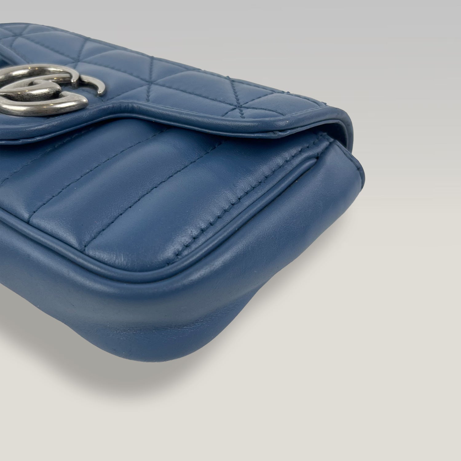 Gucci GG Marmont Super Mini Blue Leather Chain Bag