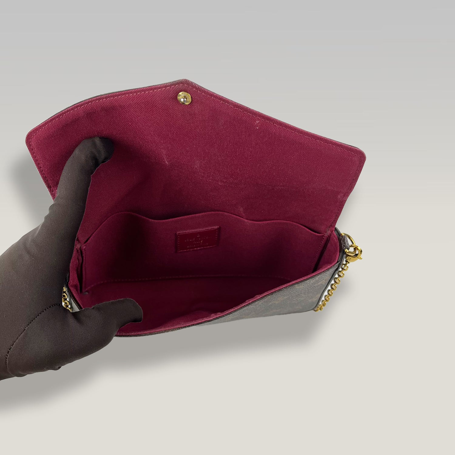 Louis Vuitton Pochette Félicie Monogram Marrone con Inserto Rosso