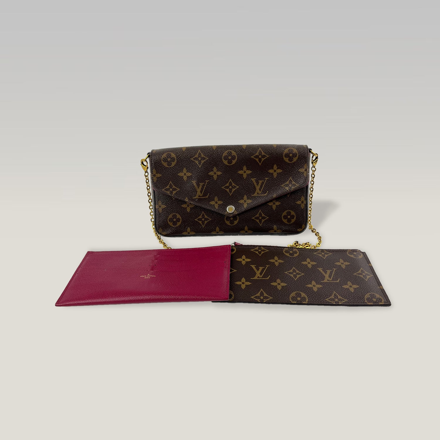 Louis Vuitton Pochette Félicie Monogram Marrone con Inserto Rosso