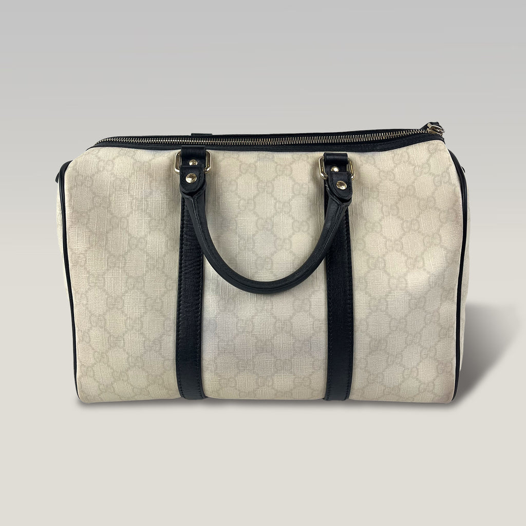 Gucci Joy Boston GG Supreme Ivory Canvas & Black Leather Bag
