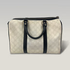 Gucci Joy Boston GG Supreme Ivory Canvas & Black Leather Bag
