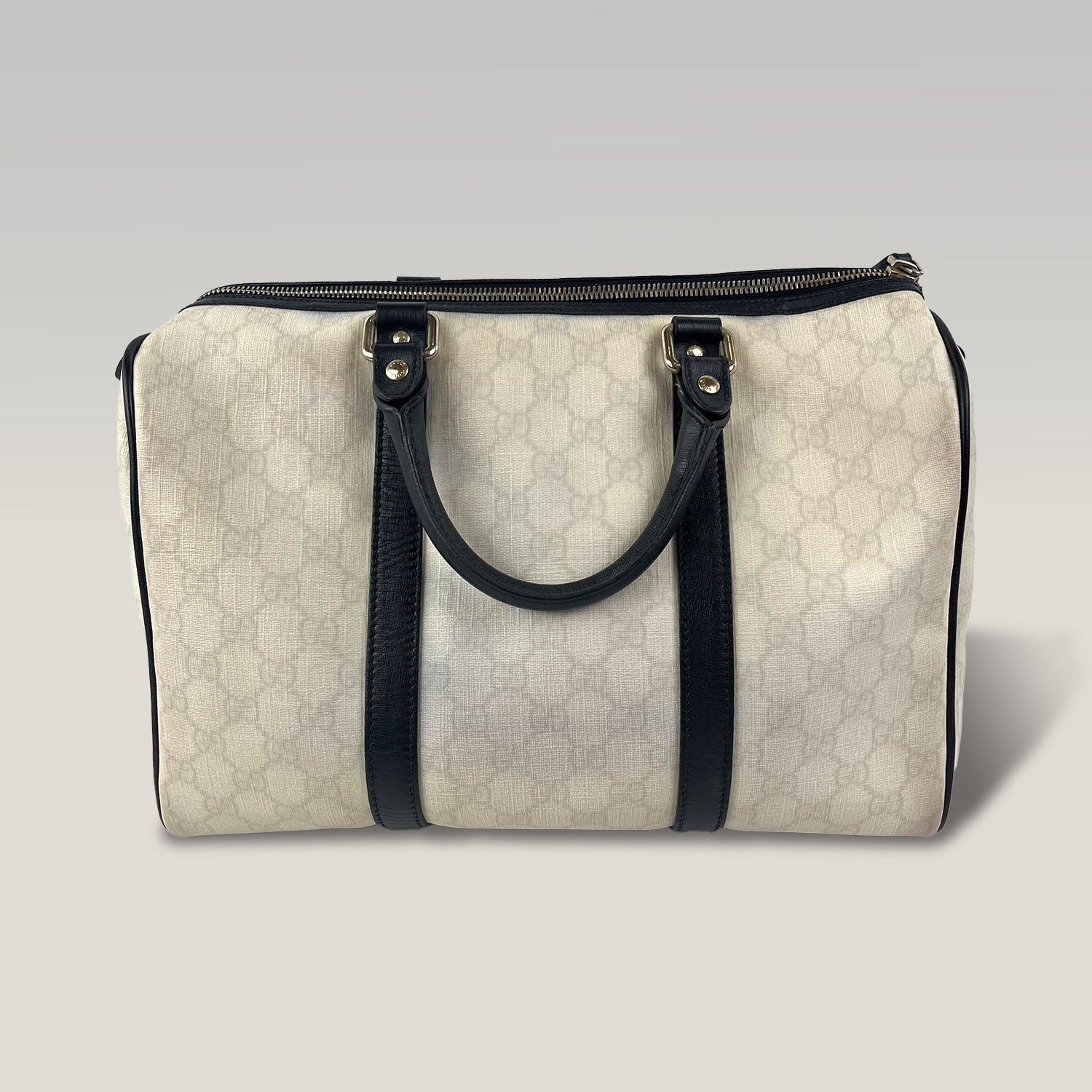 Gucci Joy Boston GG Supreme Ivory Canvas & Black Leather Bag