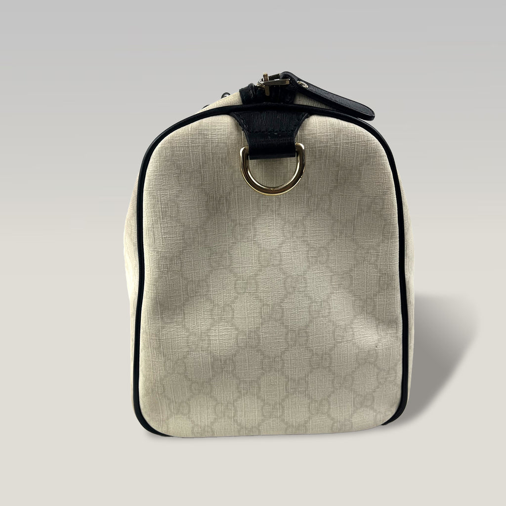 Gucci Joy Boston GG Supreme Ivory Canvas & Black Leather Bag