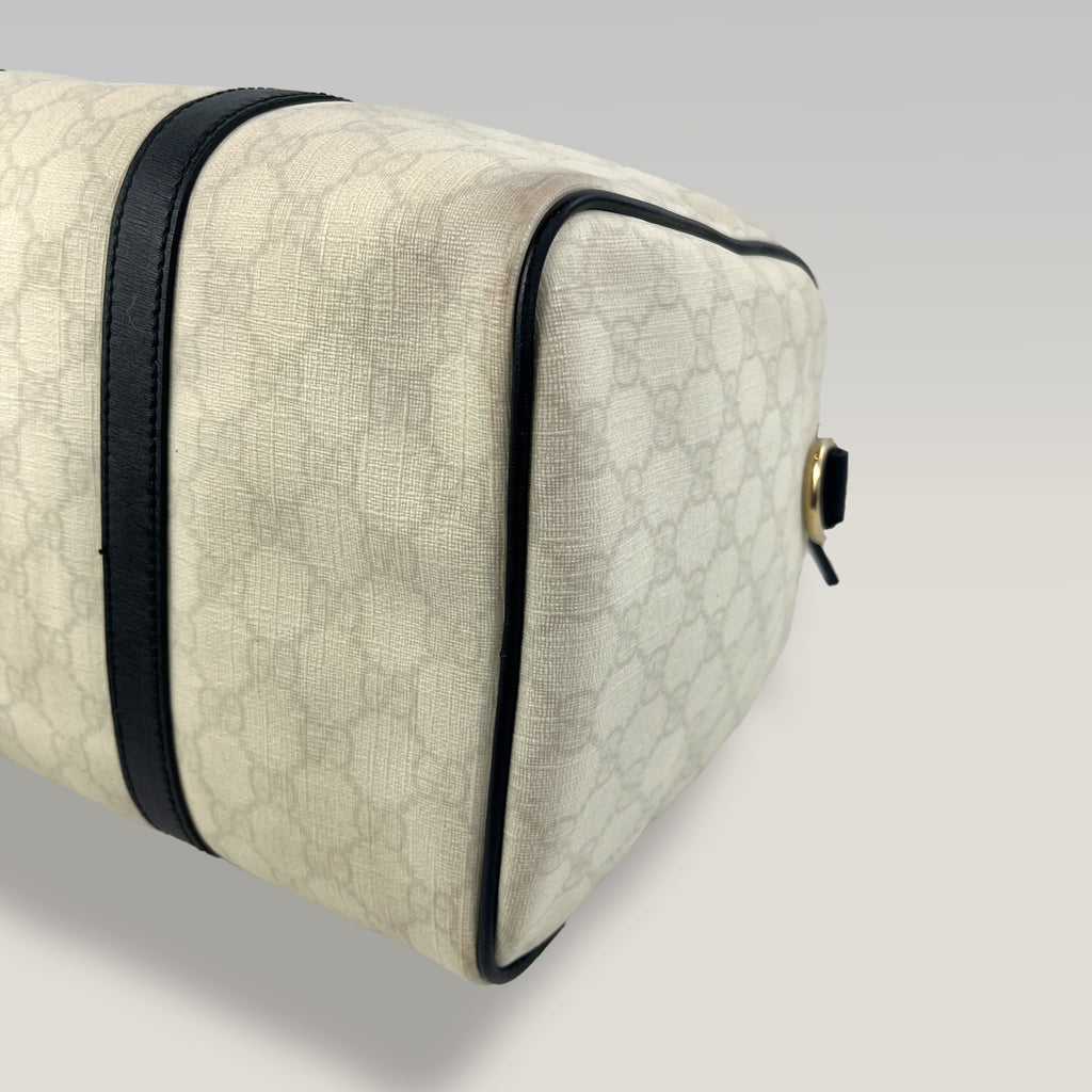 Gucci Joy Boston GG Supreme Ivory Canvas & Black Leather Bag