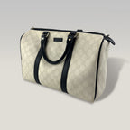 Gucci Joy Boston GG Supreme Ivory Canvas & Black Leather Bag