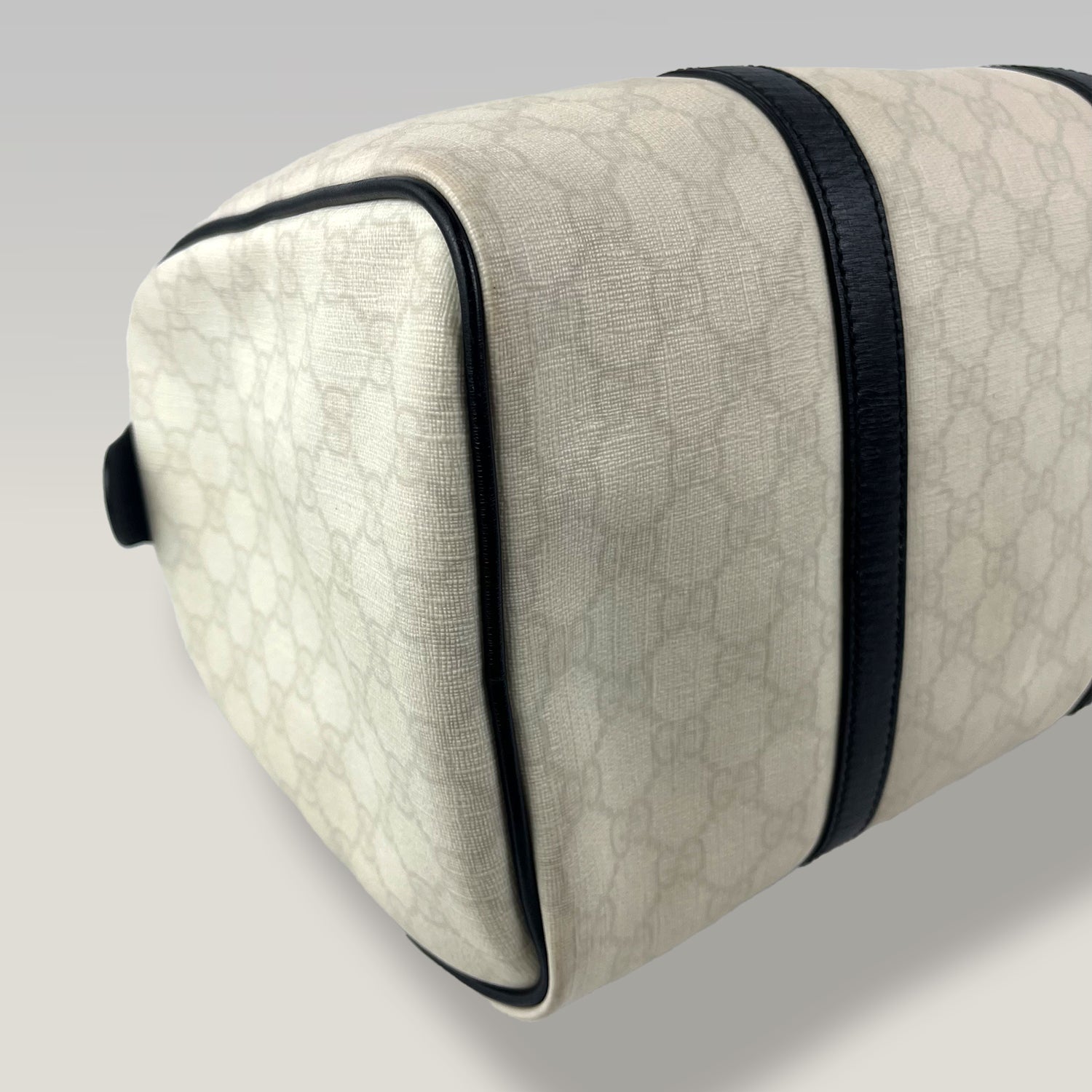 Gucci Joy Boston GG Supreme Ivory Canvas & Black Leather Bag