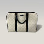 Gucci Joy Boston GG Supreme Ivory Canvas & Black Leather Bag