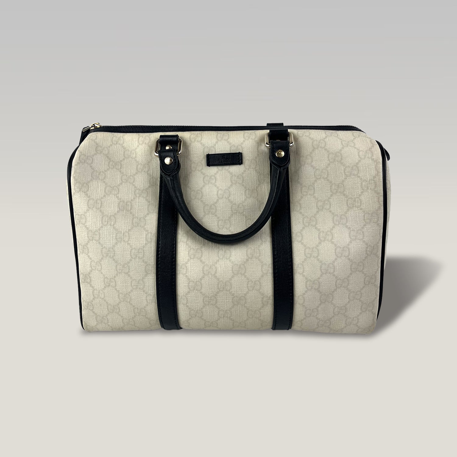 Gucci Joy Boston GG Supreme Ivory Canvas & Black Leather Bag