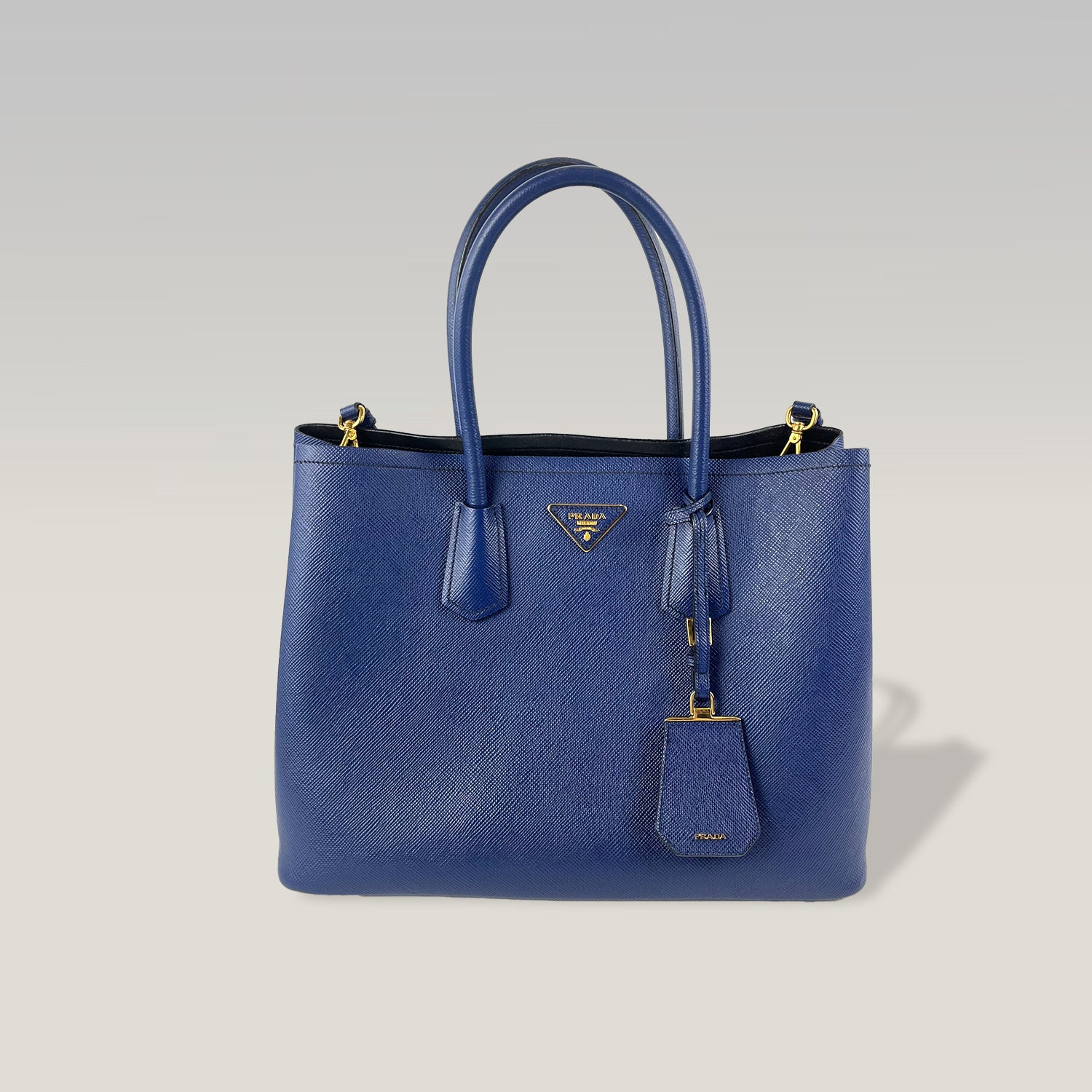 Prada Borsa Tote Grande in Pelle Saffiano Blu