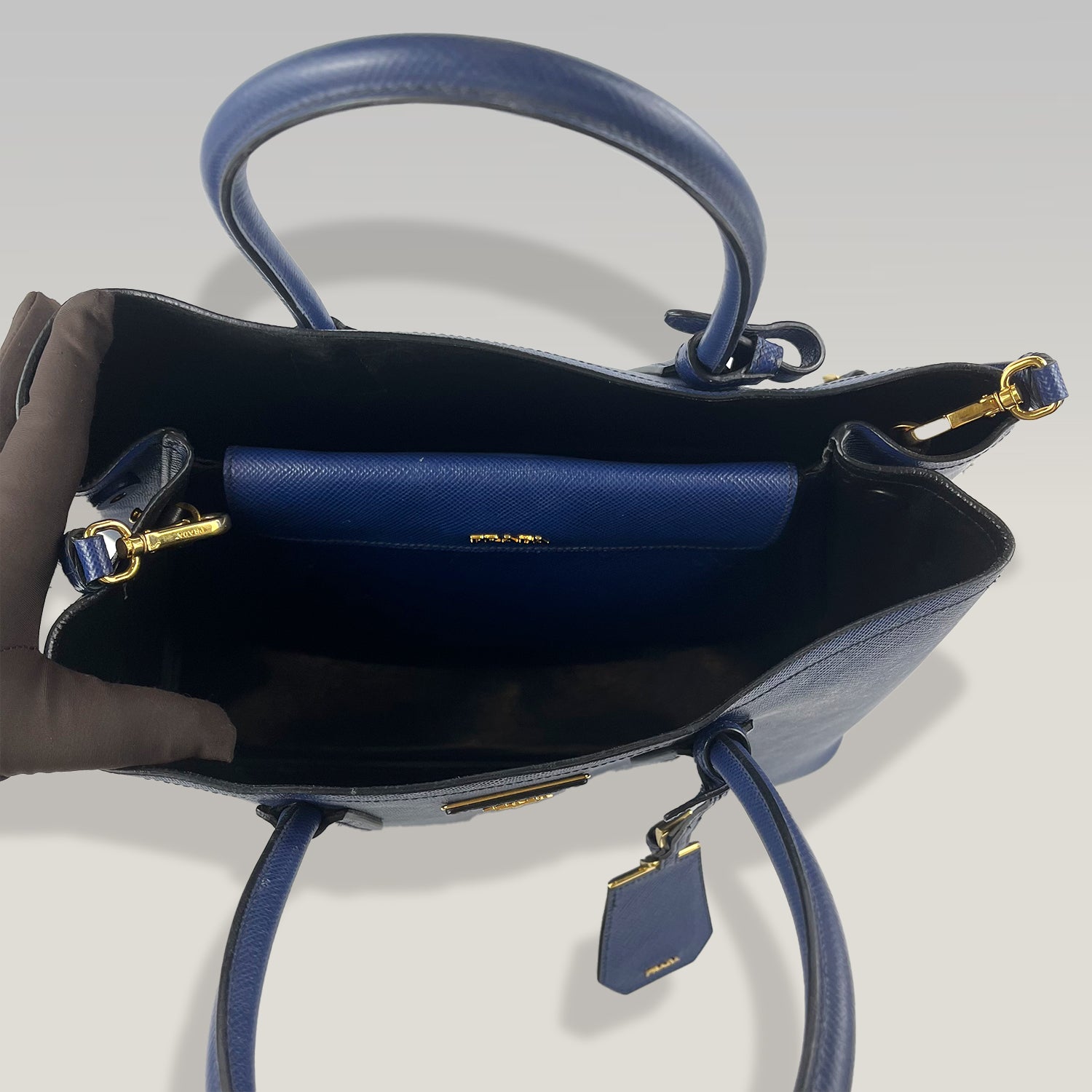 Prada Borsa Tote Grande in Pelle Saffiano Blu
