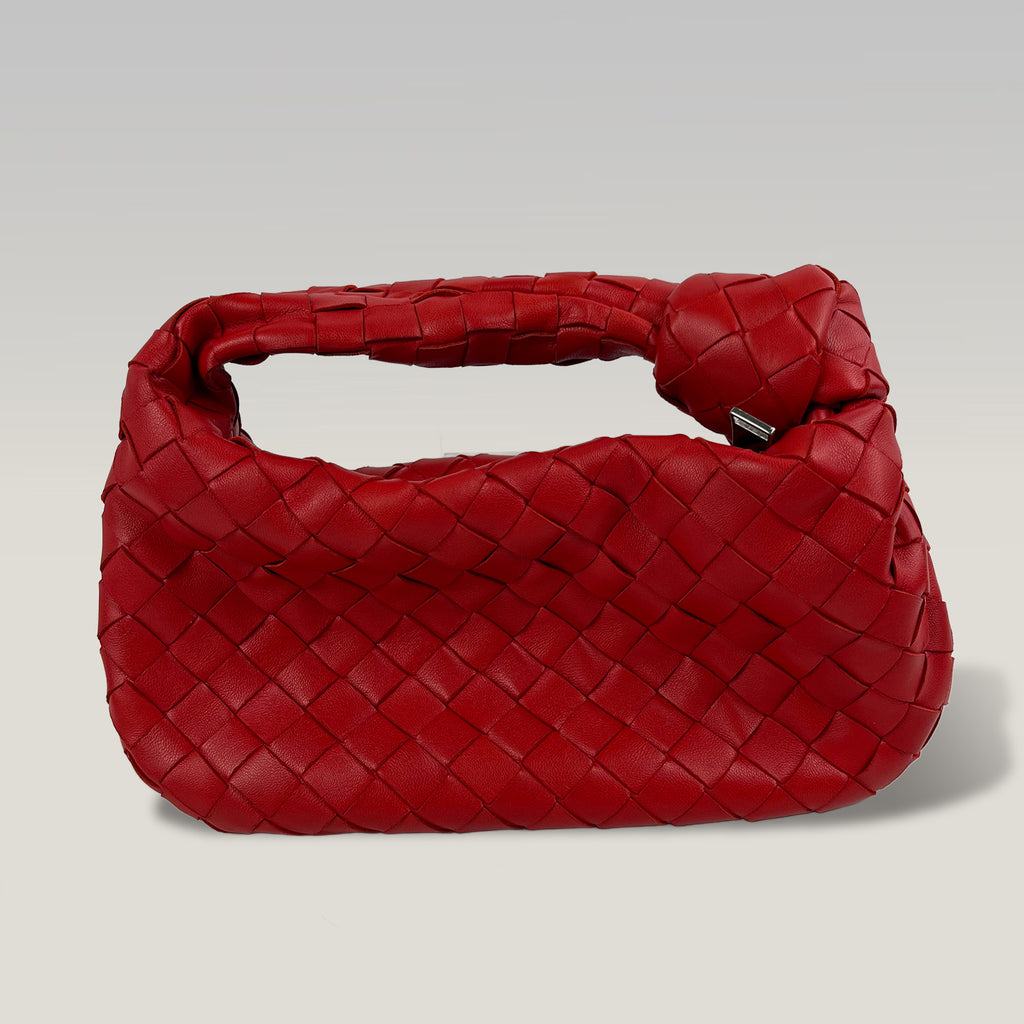 Bottega Veneta Jodie Padded 27 in Pelle Intrecciata Rossa con Manico Annodato