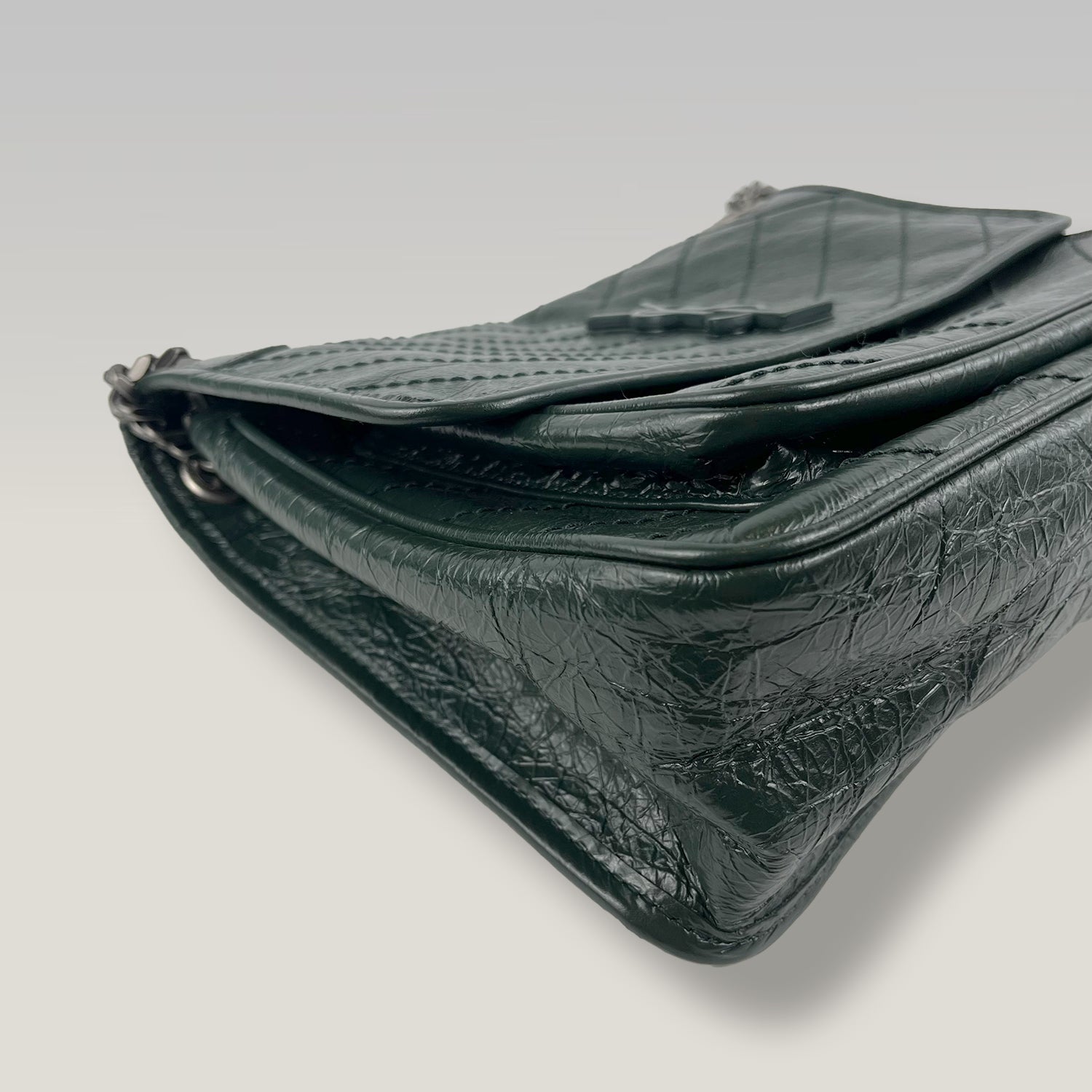 Saint Laurent Niki Medium Crinkled Leather Shoulder Bag Dark Green Chain Crossbody Bag