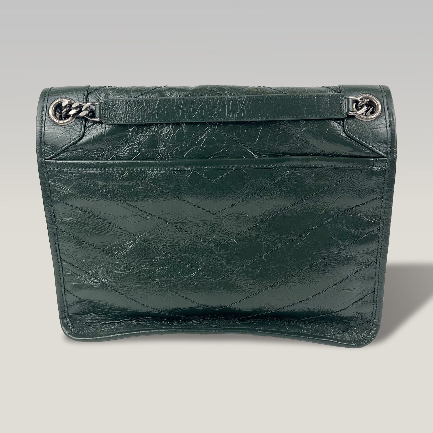 Saint Laurent Niki Medium Crinkled Leather Shoulder Bag Dark Green Chain Crossbody Bag