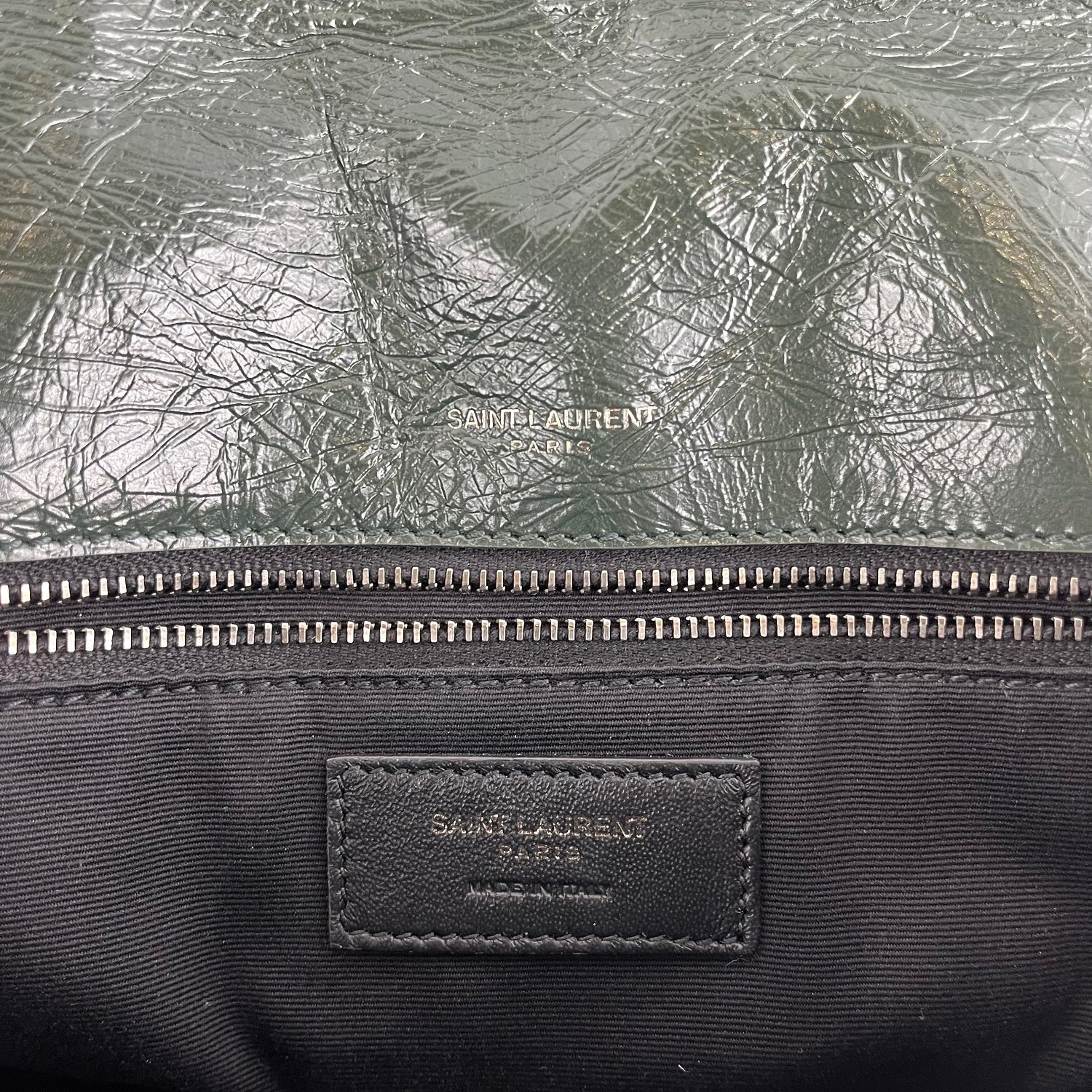Saint Laurent Niki Medium Crinkled Leather Shoulder Bag Dark Green Chain Crossbody Bag