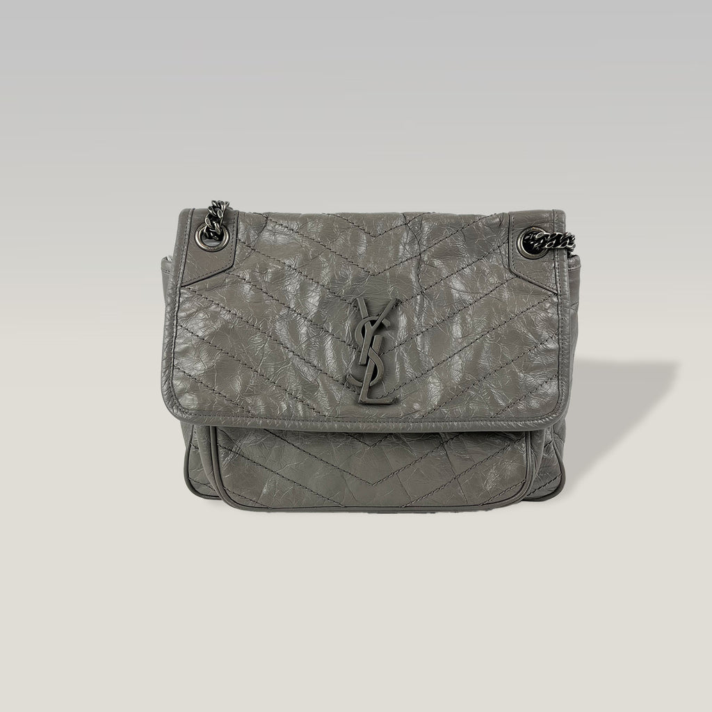 Saint Laurent Niki Medium in Pelle Vintage Grigio Elefante