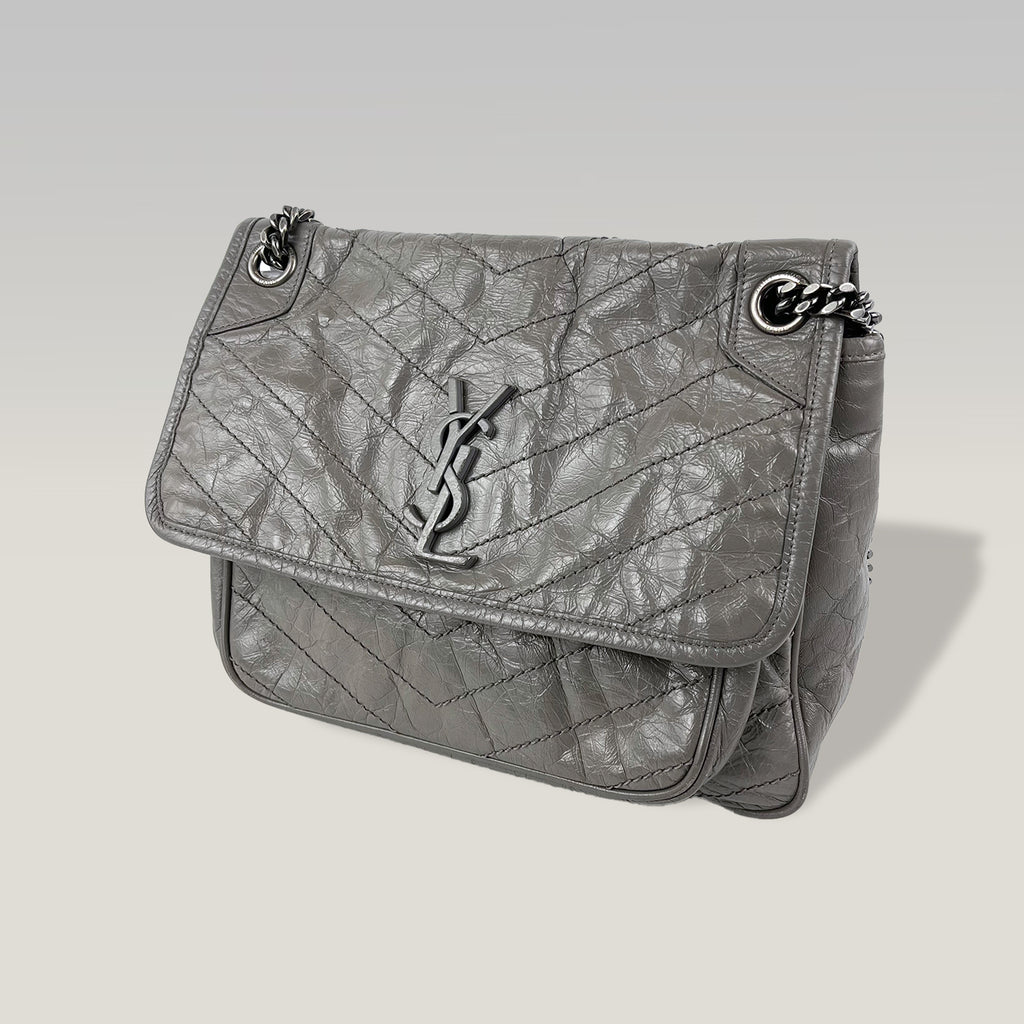 Saint Laurent Niki Medium in Pelle Vintage Grigio Elefante