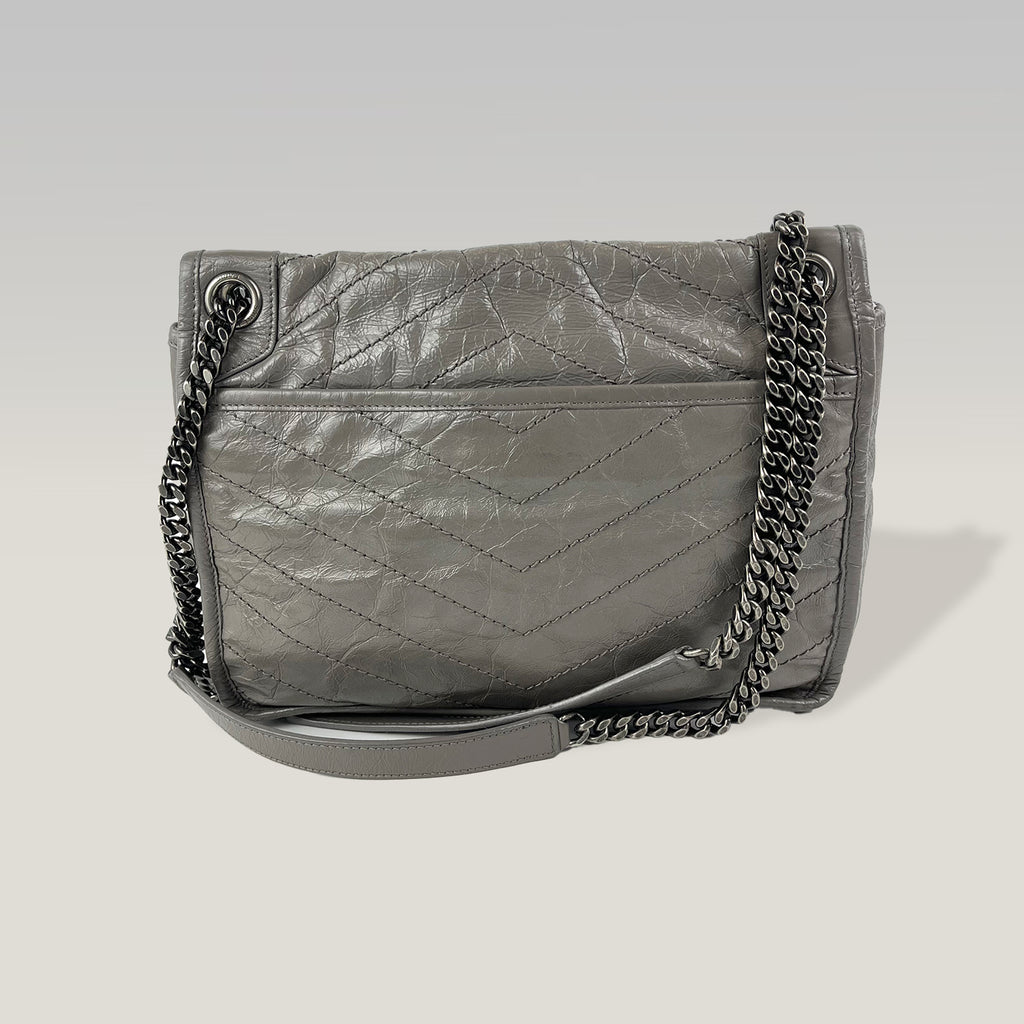 Saint Laurent Niki Medium in Pelle Vintage Grigio Elefante
