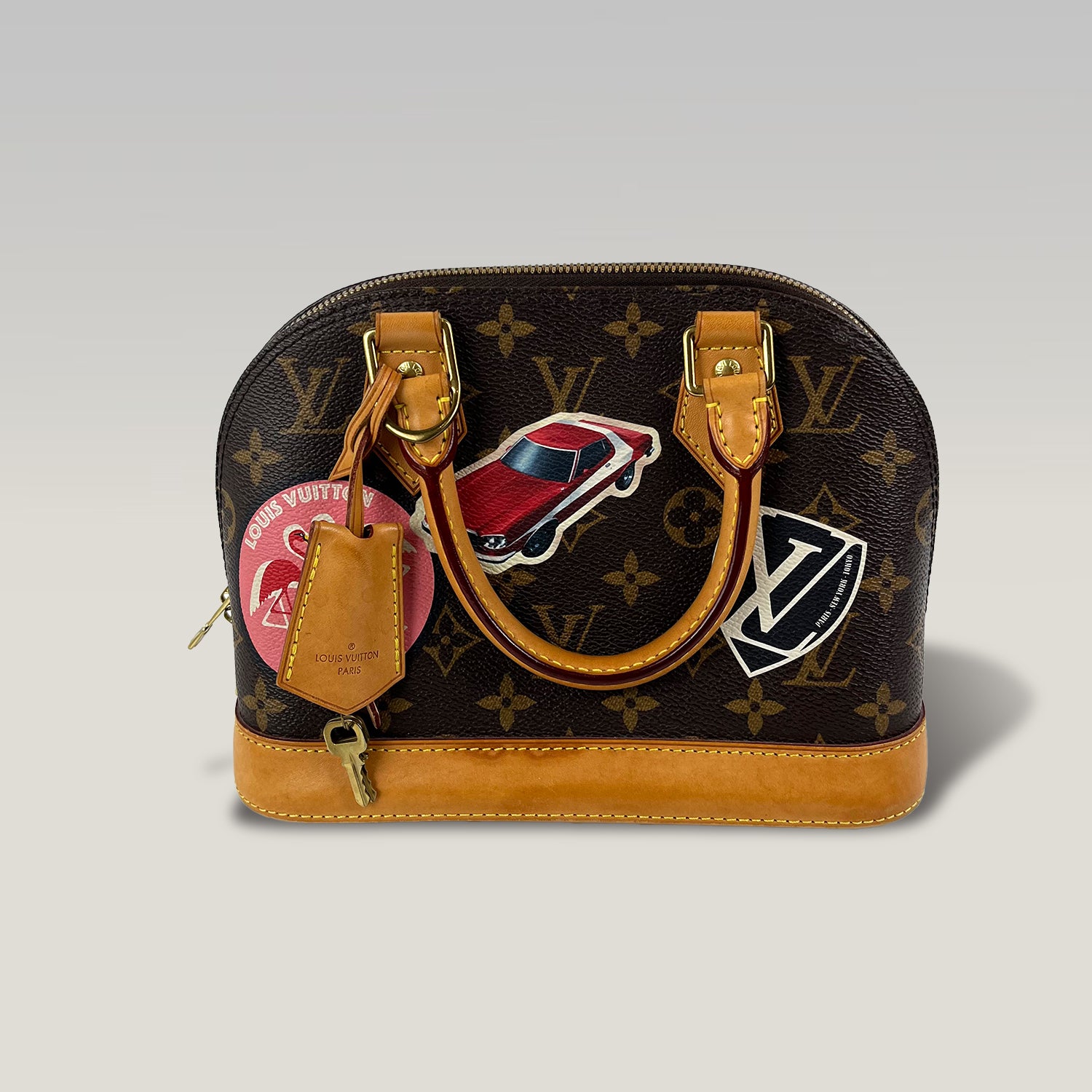 Louis Vuitton Alma BB Monogram Canvas Travel Stickers Top Handle & Crossbody Bag