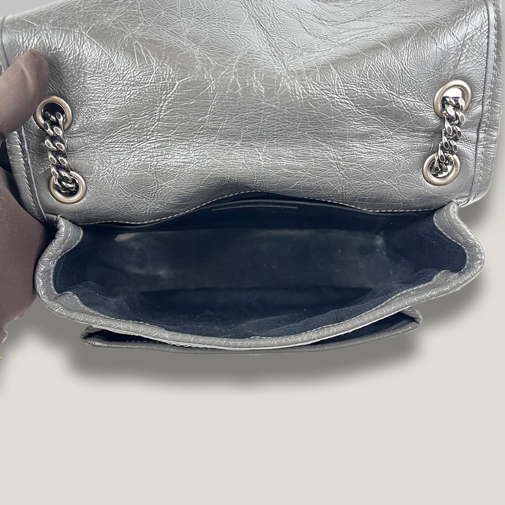 Saint Laurent Niki Small Borsa in Pelle Grigia con Catena
