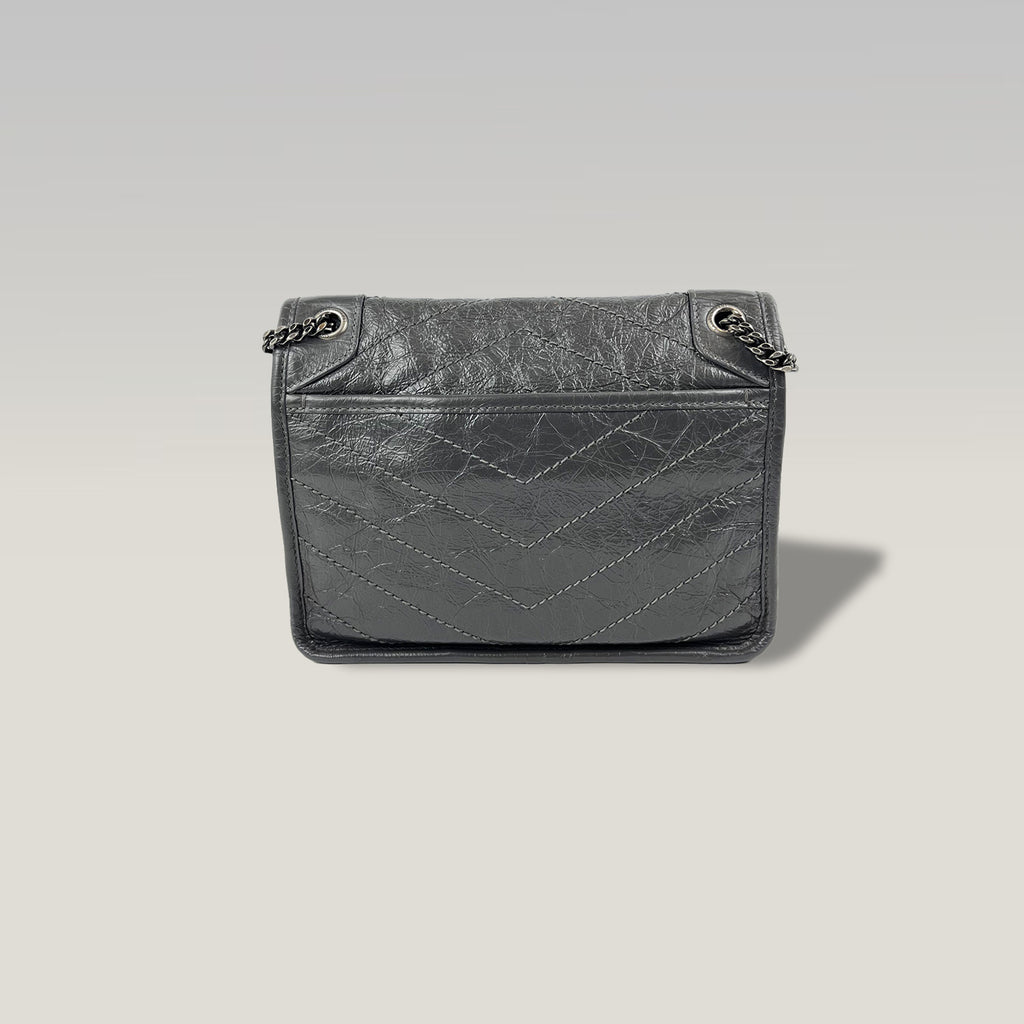 Saint Laurent Niki Small Borsa in Pelle Grigia con Catena