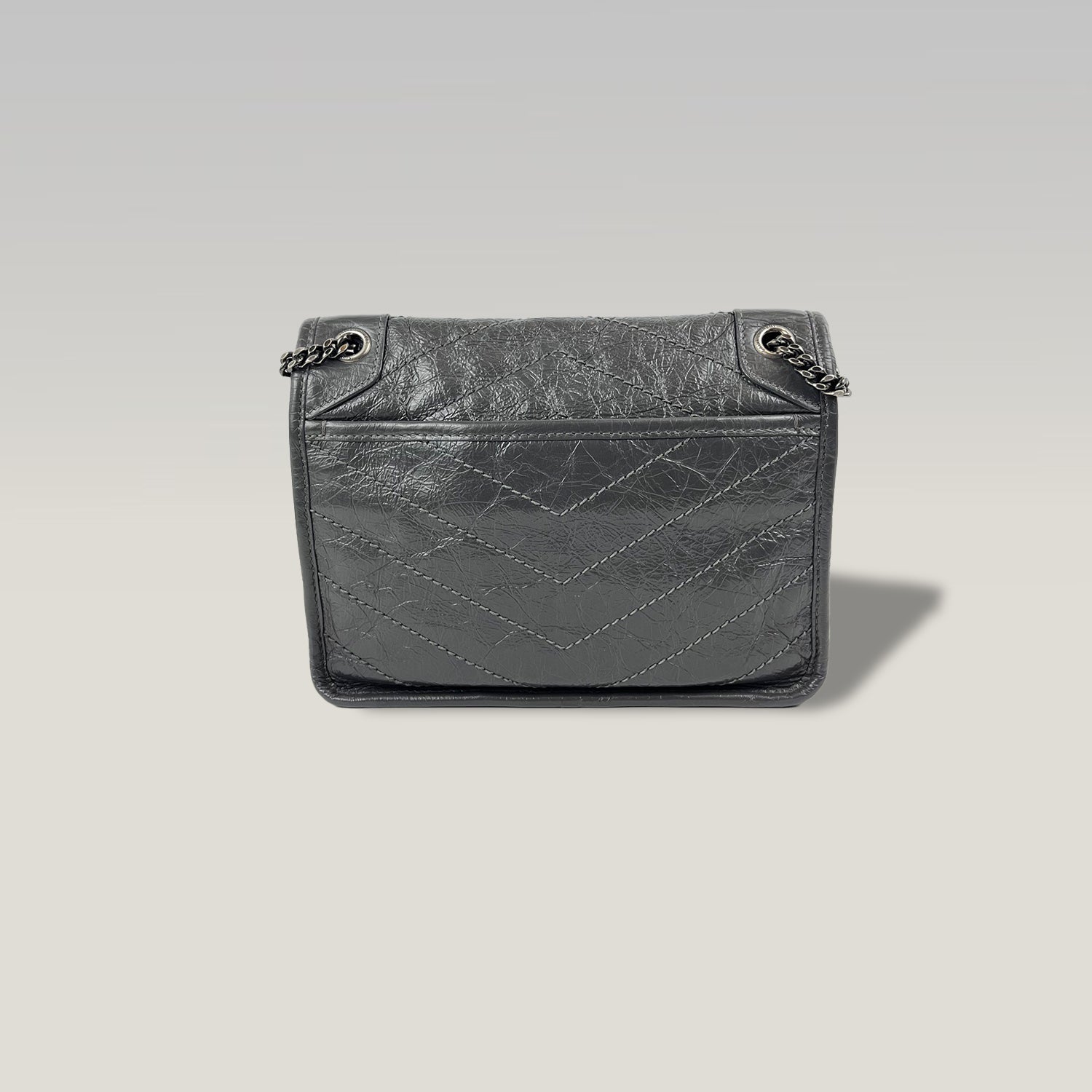 Saint Laurent Niki Small Gray Leather Chain Bag 