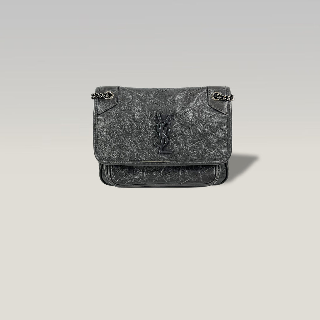 Saint Laurent Niki Small Borsa in Pelle Grigia con Catena