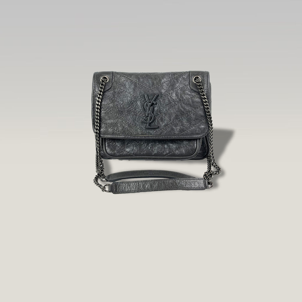 Saint Laurent Niki Small Borsa in Pelle Grigia con Catena