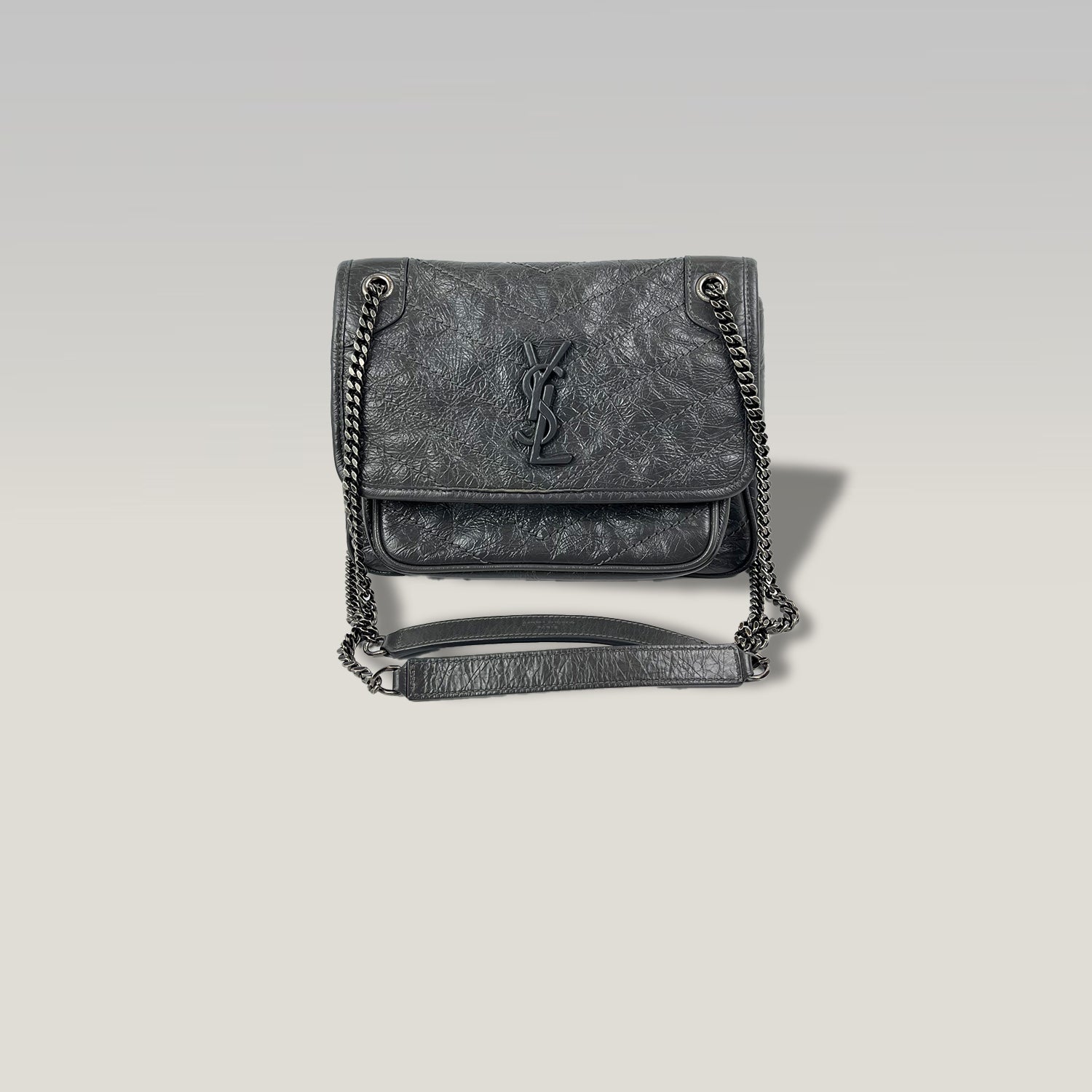 Saint Laurent Niki Small Gray Leather Chain Bag 