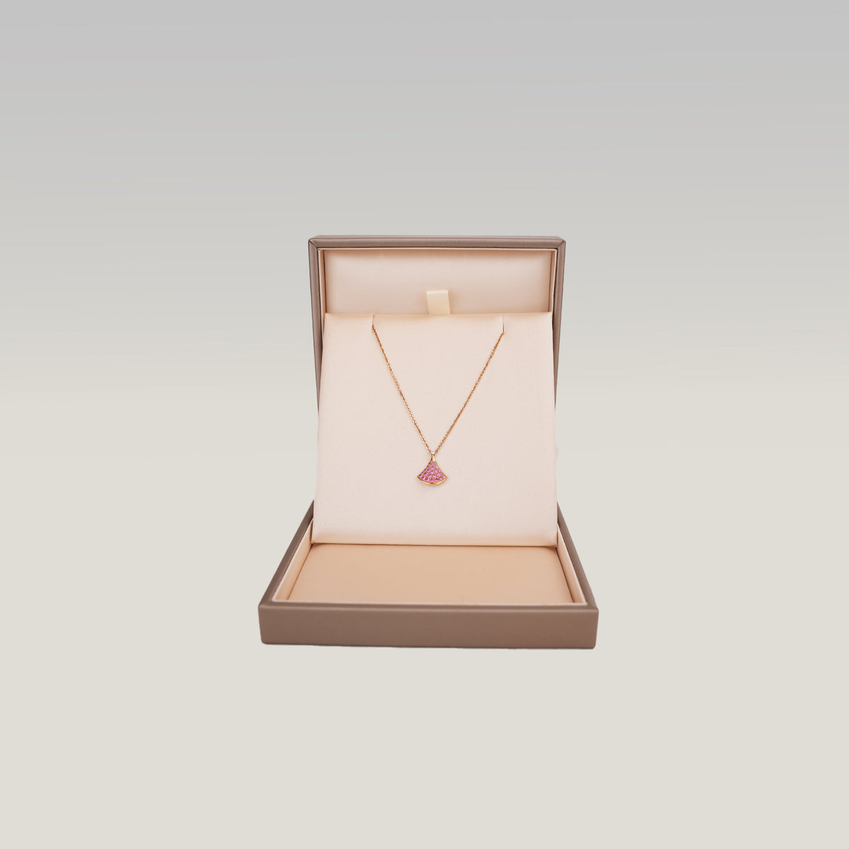 Bvlgari Divas’ Dream Rose Gold Pink Sapphire and Diamond Pendant Necklace with Box