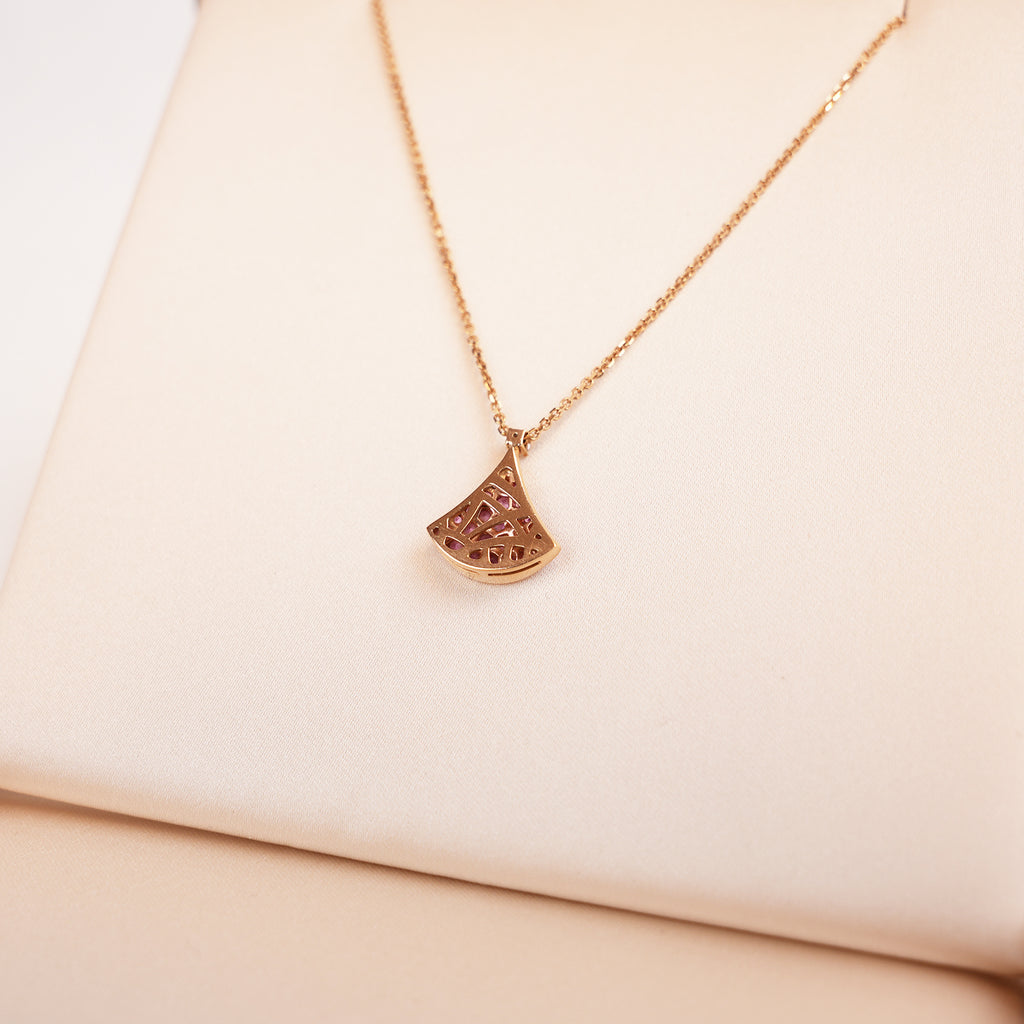 Bvlgari Divas’ Dream Rose Gold Pink Sapphire and Diamond Pendant Necklace with Box