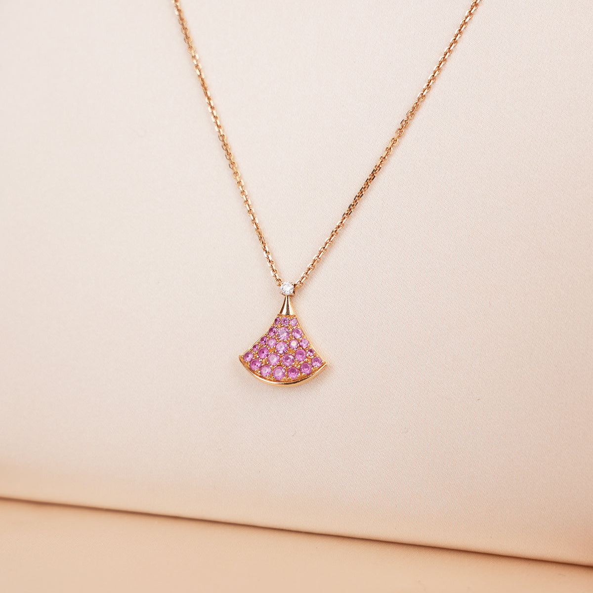 Bvlgari Divas’ Dream Rose Gold Pink Sapphire and Diamond Pendant Necklace with Box