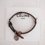 Celine Collare per Cane Medium in Tela Triomphe Marrone e Pelle di Vitello Tan con Medaglia Argentata
