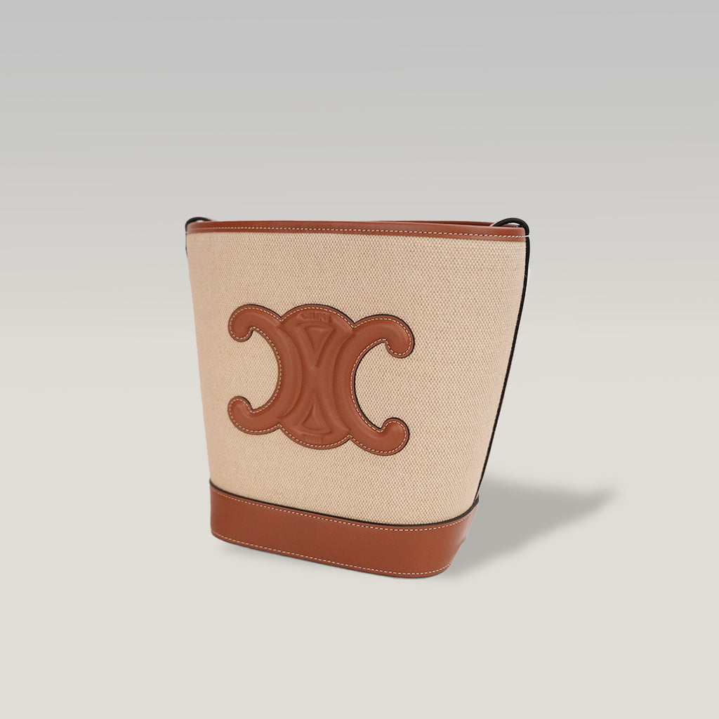 Celine Small Bucket Cuir Triomphe Natural / Tan in Tessuto e Pelle di Vitello