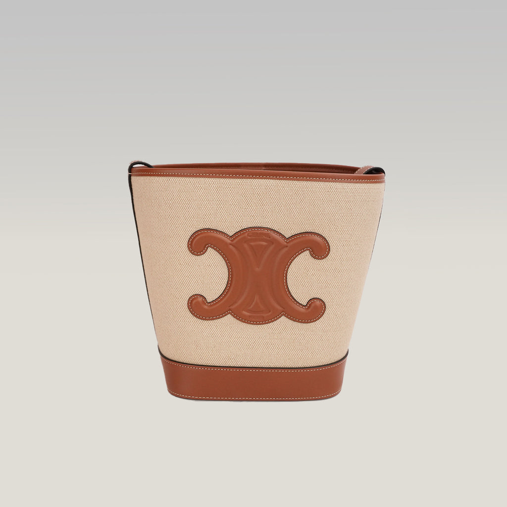 Celine Small Bucket Cuir Triomphe Natural / Tan in Tessuto e Pelle di Vitello